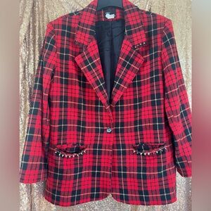 Hand-Studded Customized Plaid Vintage Blazer